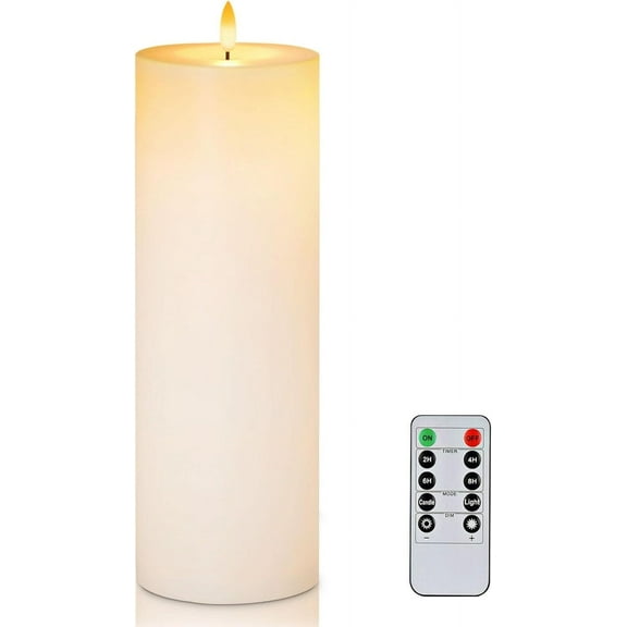 Merrynights 4'' X 13'' Large Waterproof Outdoor Flameless Candle, Battery Operated LED Candles with Remote Control and Timer, Electric Fake Plastic Pillar Candles, White