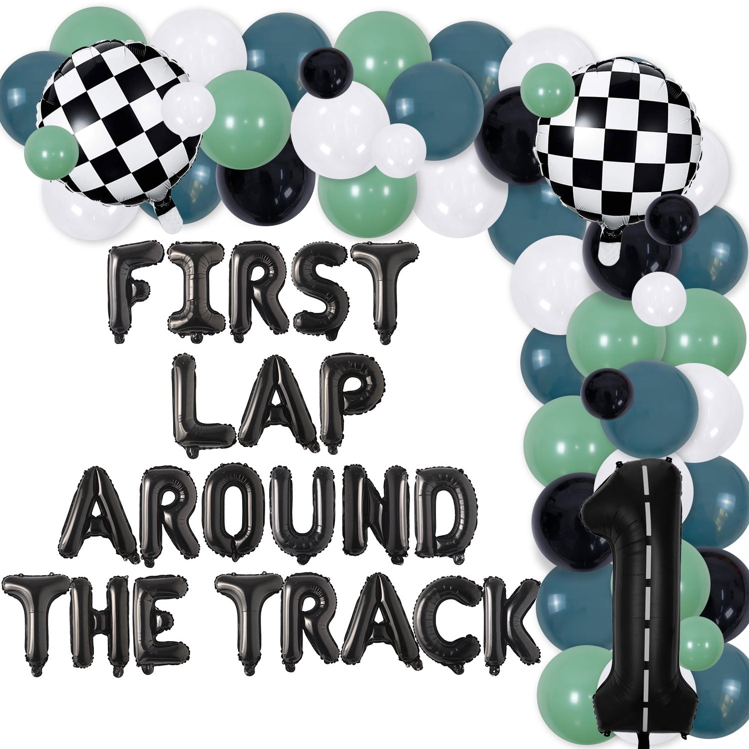 Racing Themed 1st Birthday Party Decorations, Green Black Latex Balloon