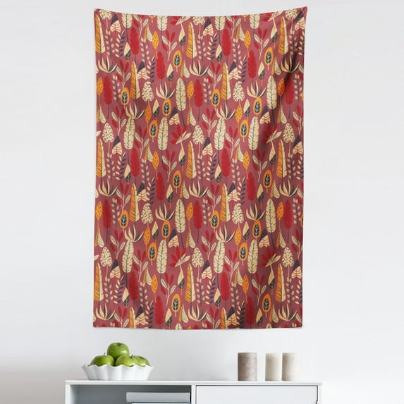 Banana Tapestry, Autumn Leaves Foliage Tropical Climate Hand Drawn Warm Tones Illustration, Fabric Wall Hanging Decor for Bedroom Living Room Dorm, 5 Sizes, Pale Maroon Ecru Ruby, by Ambesonne
