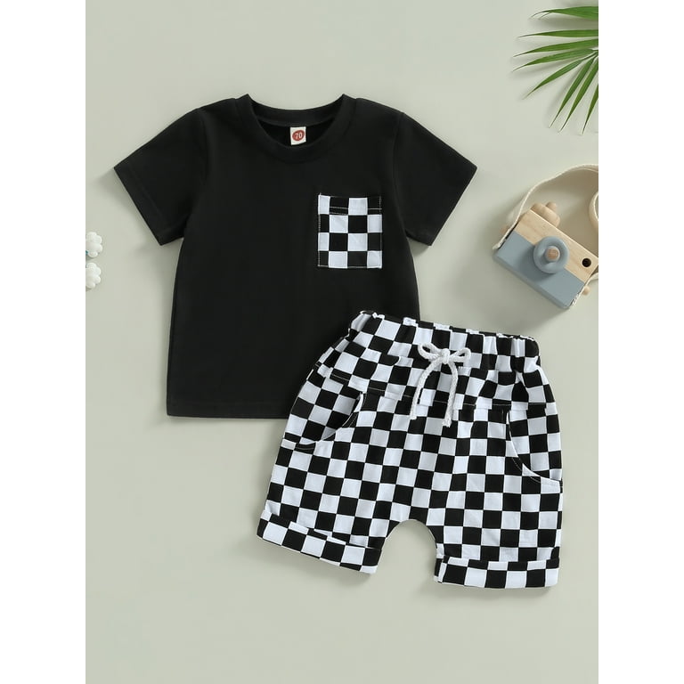 Licupiee Newborn Infant Boy Checkerboard Plaid Print Short Sleeve Button  Down Shirts Shorts Clothes Outfits