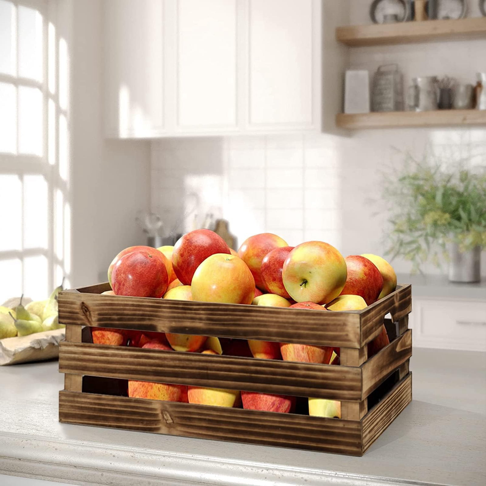 EMAX HOME Rustic Wooden Crates Set with Handle – 3 Sizes for Home Organization – Vintage Decorative Box for Storage, Display, and Crafts