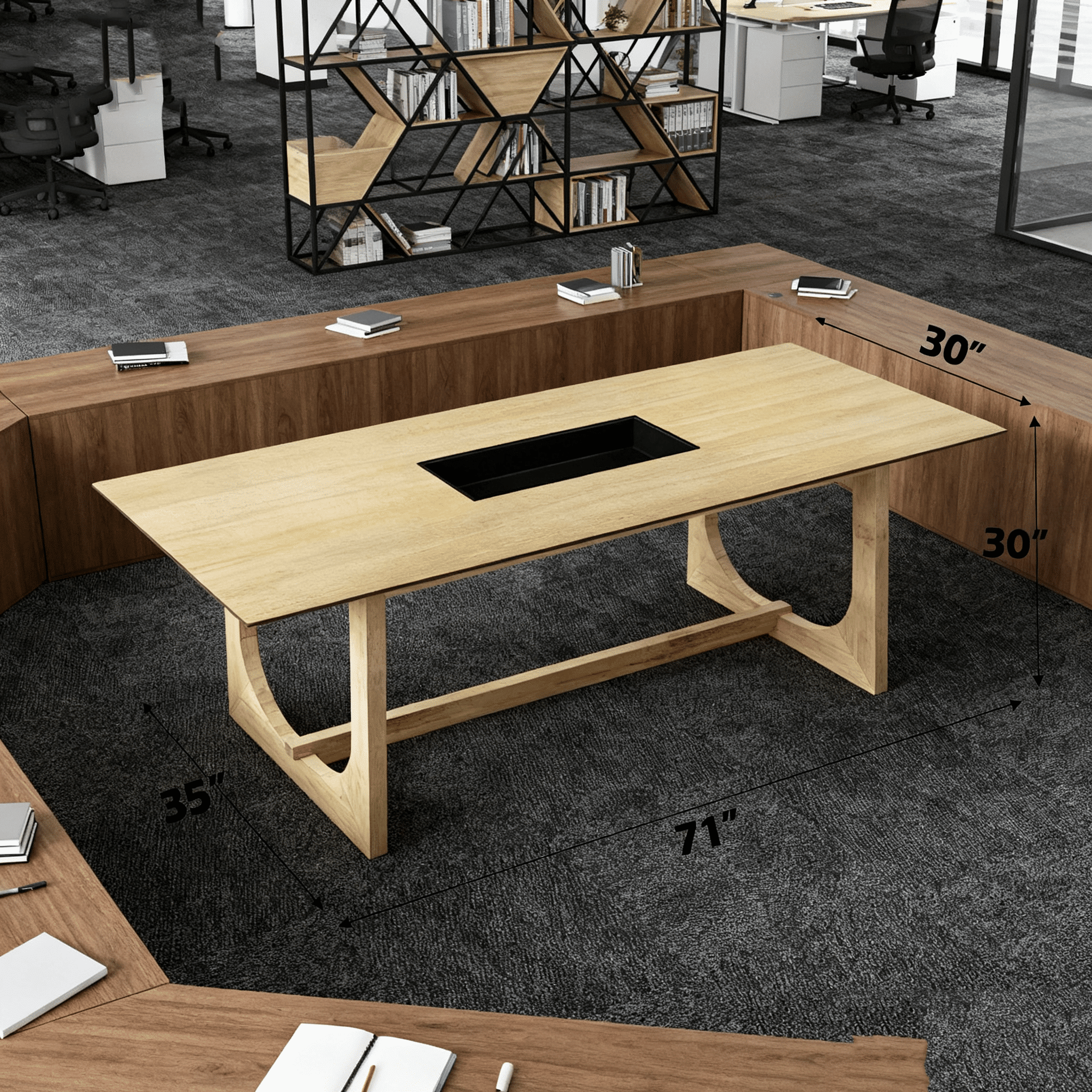 Rectangular Dining Table with Natural Wood Grain Finish, Sturdy Double U Base Synthetic Wood Table for Dining Room and Kitchen