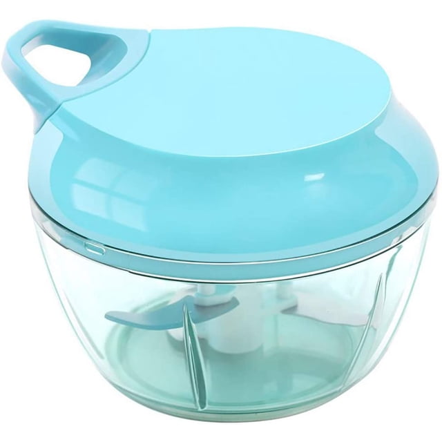 Mini Chopper Hand Chopper Manual String For Cutting Vegetables Onions Garlic Meat Stainless Steel Blades Non-Slip Base 485Ml Blue