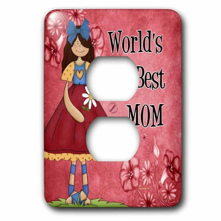 3dRose Worlds Best Mom in Red for Mothers Day - 2 Plug Outlet Cover