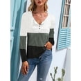 thumbnail image 2 of Gvmfive Womens Long Sleeves Tunic Tops Henley V Neck Button Shirts Color Block Casual Blouses, 2 of 3