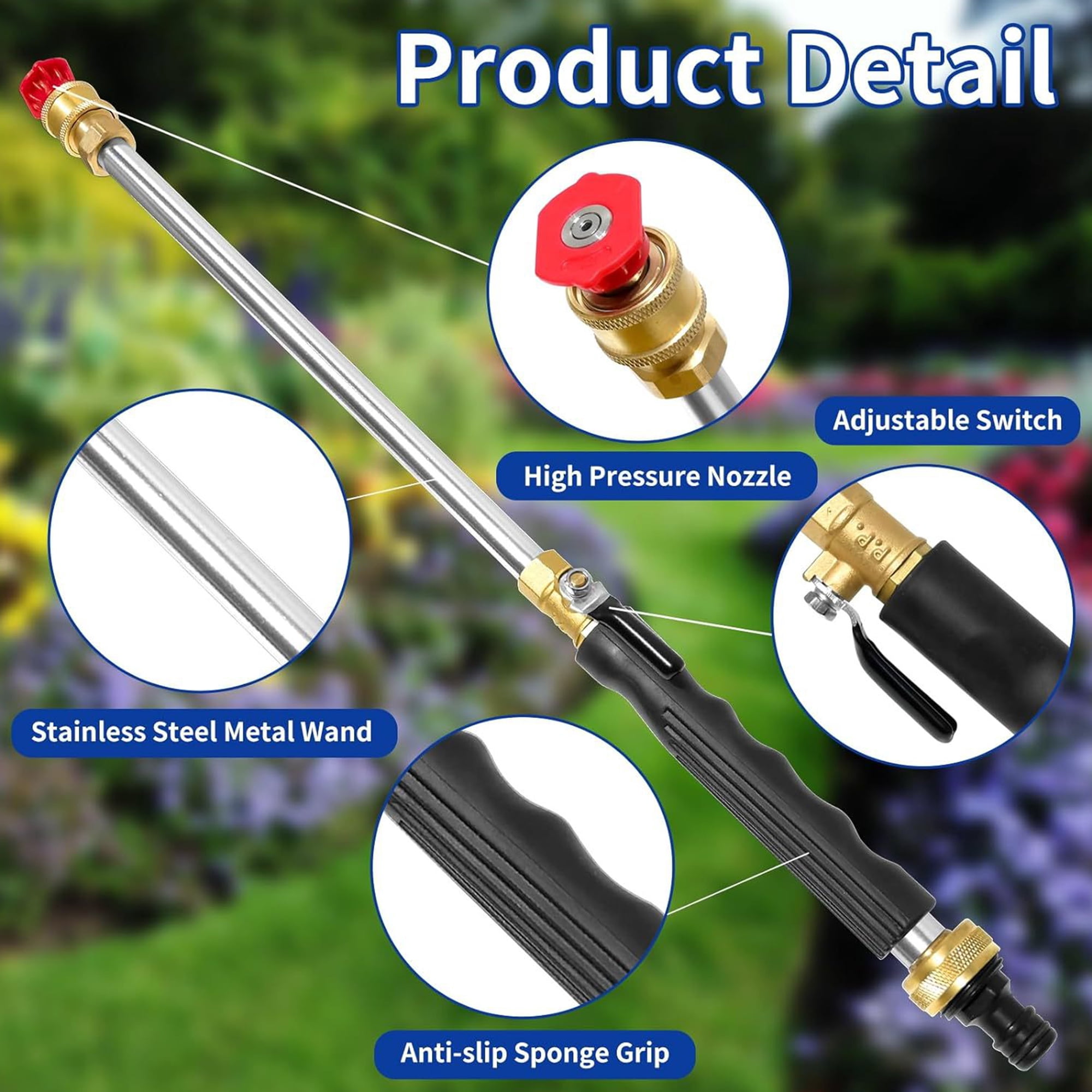 Jet Nozzle High Pressure Hose Nozzle for Garden Hose Pressure Washer Wand Hydro Jet High Pressure Washer Tools Water Sprayer with 5 Different Water Hose Nozzles and Hose Quick Connectors