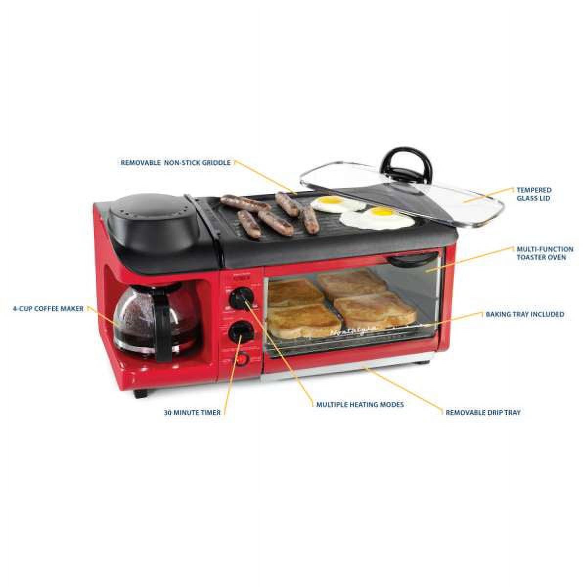Nostalgia BST3RR Retro 3-in-1 Family Size Electric Breakfast Station, Coffeemaker, Griddle, Toaster Oven - Retro Red - image 7 of 7