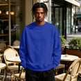 thumbnail image 3 of Dwellite Men's Crewneck Sweater Long Sleeve Pullover Sweaters Business Casual Lightweight Stretch Sweaters for Fall Winter Blue L, 3 of 9