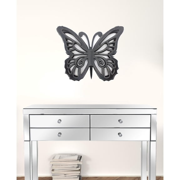 18.5" x 23.25" x 4.25" Black Rustic Butterfly Wooden  Wall Decor