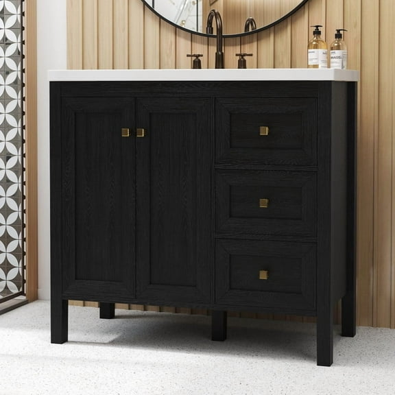 Uforic 36'' Modern Bathroom Vanity with Sink Combo, Freestanding Bathroom Storage Cabinet with Drawers & Doors, Black
