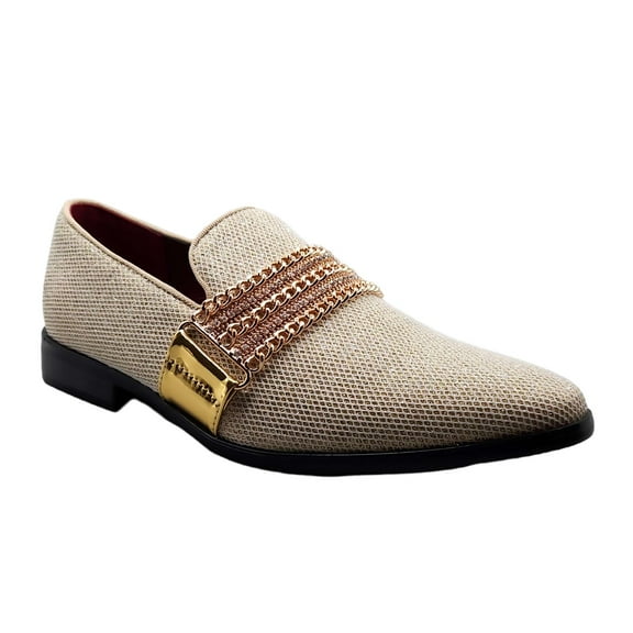 Men's Sparkle Smoking Moccasin Slip On Round Toe Formal Loafers Dress Shoes, Gold, 8.5