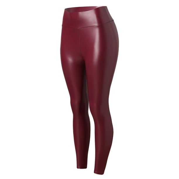 Womens Pants Casual Faux Leather Leggings Stretch High Waisted