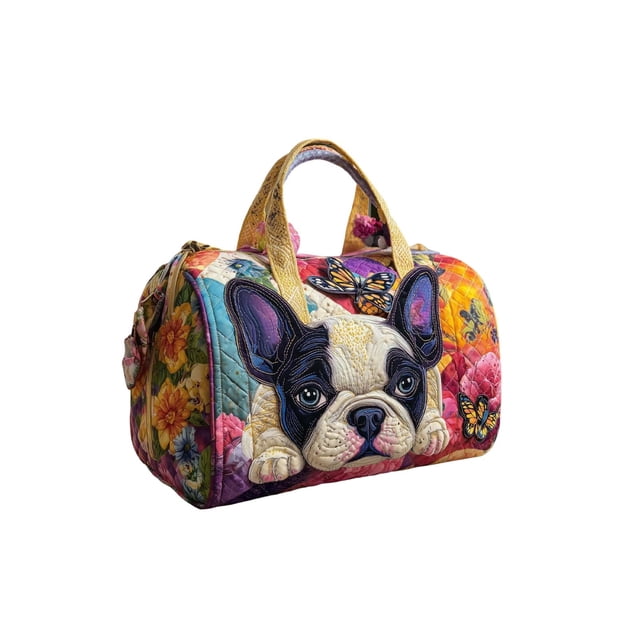 Fasiaou Short-Distance Quilted Travel Bag with Dog Embroidery, Multi-Functional Sports and Fitness Duffel, Large Capacity Lightweight Design,F