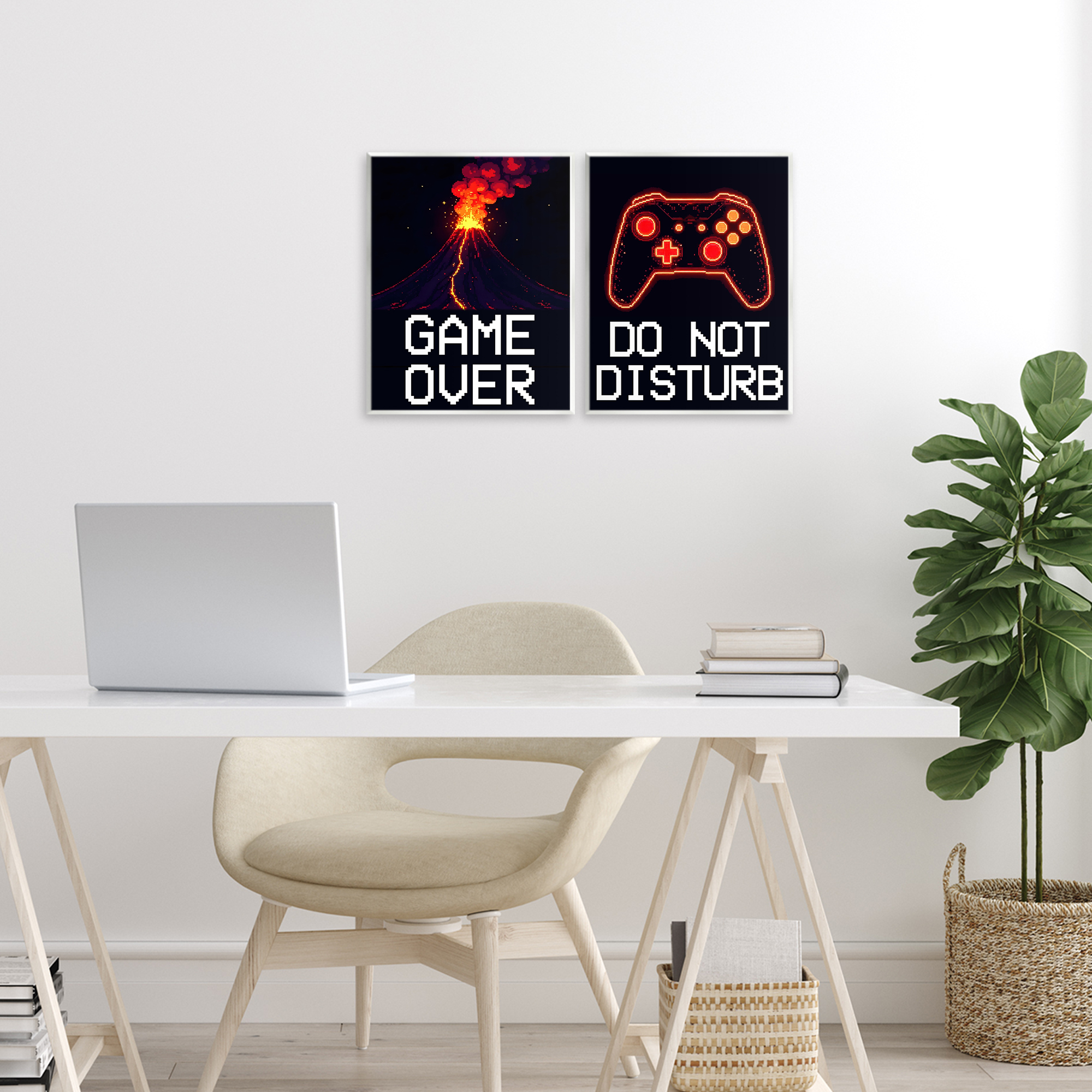 Pixel Game Sentiments 2 Piece Wall Plaque Art Set, design by Kim Allen