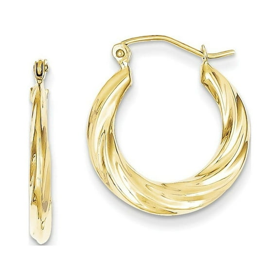 10k Yellow Gold Fancy Small Hoop Earrings - 1.4 Grams - Measures 14x3mm Wide