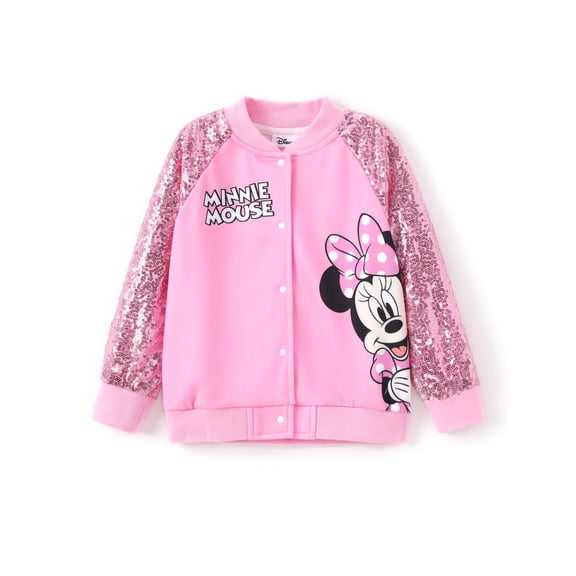 Chaqueta Disney Minnie Mouse con lentejuelas tipo bomber para niñas del equipo universitario de 7 a 8 años