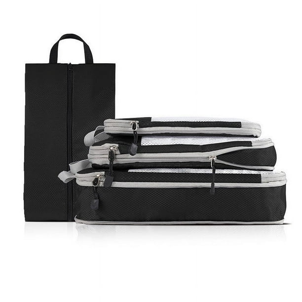 Cubos de Empaque para Maletas de Viaje, 4 PCS Organizador Expandible para Equipaje, Conjunto de 4 Bolsas de Almacenamiento Plegables y Compresibles de Material de Nylon Negro