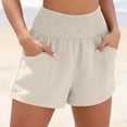 thumbnail image 5 of FAIWAD Linen Shorts for Women Summer Casual Smocked Elastic Waisted Wide Leg Shorts Boho Beach Short Pants, 5 of 9
