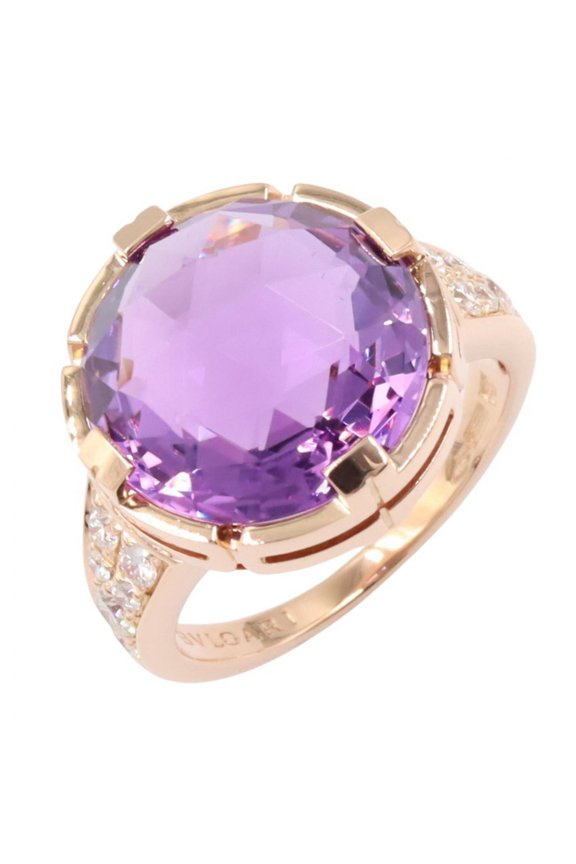 Pre-Owned BVLGARI Parentesi Cocktail Amethyst Diamond Ring - 18KPG (Pink Gold) & Women's Gold...