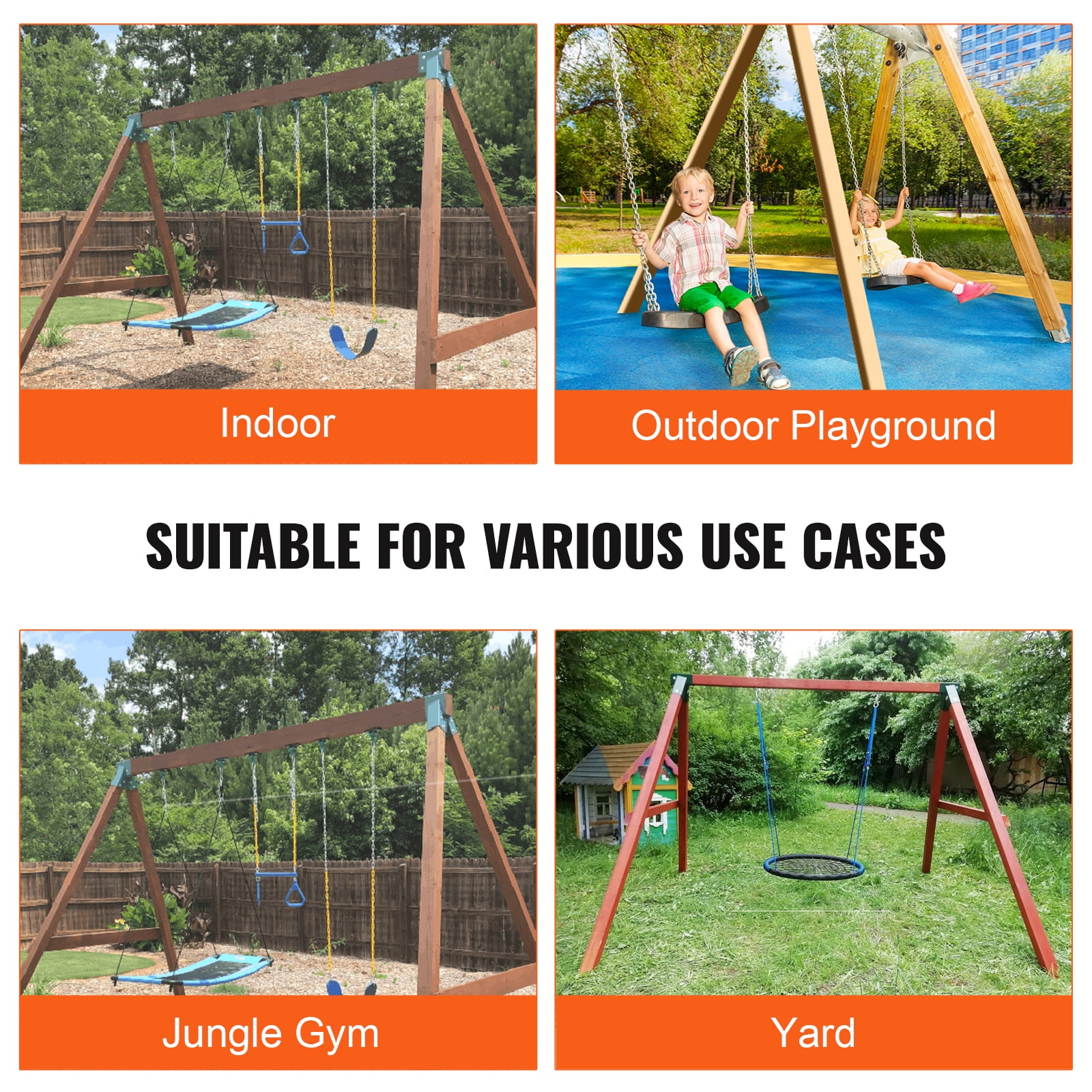 VEVOR A-Frame Middle Swing Set Brackets, Heavy Duty Carbon Steel Swing with Mounting Hardware, DIY Swing Bracket Swing Kit for 4x4 (actual 3.7" x 3.7") Legs & 4x6 (3.7" x 5.7")Beam, Green (2 Pcs)