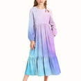 thumbnail image 1 of Vestido infantil de poliéster con estampado degradado, manga larga, cuello redondo, bolsillos laterales, falda larga para niña, 1 of 6