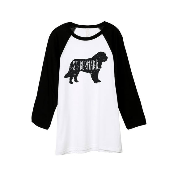 Thread Tank St Bernard Dog Silhouette Unisex 3/4 Sleeves Baseball Raglan White Black Small