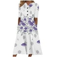 thumbnail image 2 of Edvintorg Vintage Dress Women Summer Fashion Casual Short Sleeve V-Neck Printing Loose Dresses Beach Outfits Midi Dress with Pockets, 2 of 5