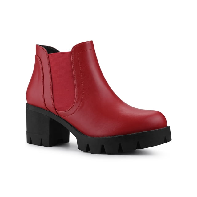 Unique Bargains Bottines Chelsea à Talon Bloc à Semelle Crantée pour Femmes