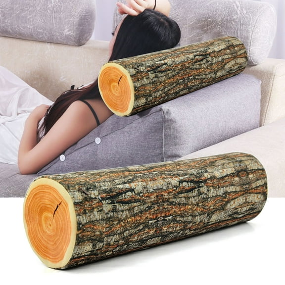 Cheers.US Decorative Round Throw Pillow, 3D Digital Print Comfortable Kids Funny Cute Wood Log Pillow Cylinder Floor Cushion for Home, Couch, Sofa, Bedroom, Living Room Decor, Trunk