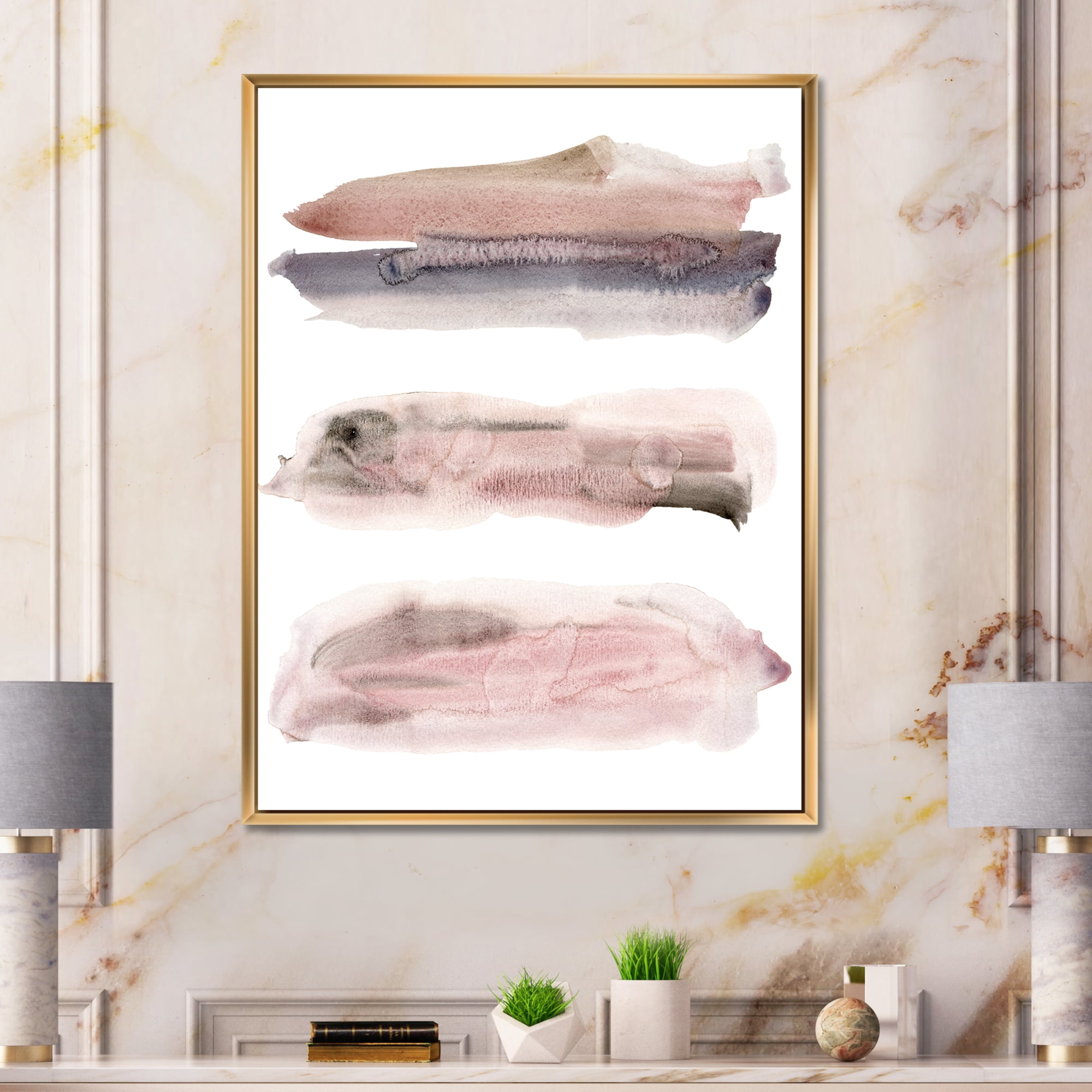 Designart 'Blue and Pink Clouds With Beige Spots II' Modern Framed Canvas Wall Art Print