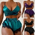 thumbnail image 4 of Nnhblu Pajama Set for Women Daily,Two Piece Sexy Lace Flower Satin Lingerie top and Shorts Sleepwear Pajama Set Womens Pajama Sets Pajamas for Women Discount Clearance Green - XL, 4 of 6