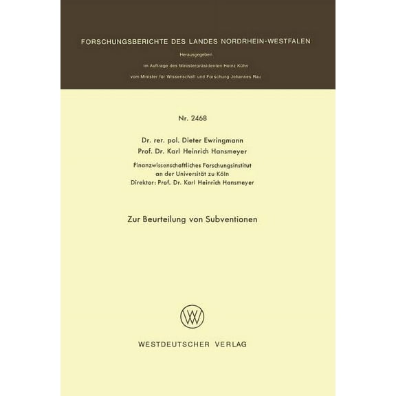 Zur Beurteilung Von Subventionen, (Paperback)