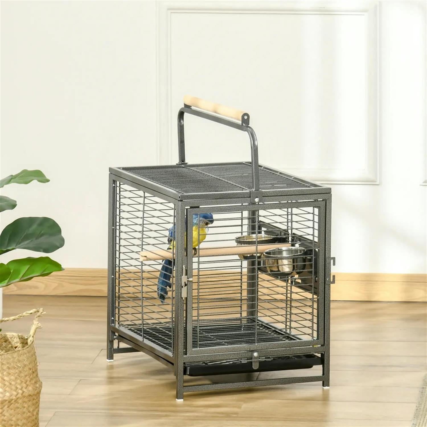 Kadyn 18" Heavy Duty Travel Bird Cage Carrier with Handle Perch for Parrots Conures Lovebird Cockatiel Parakeets, Black