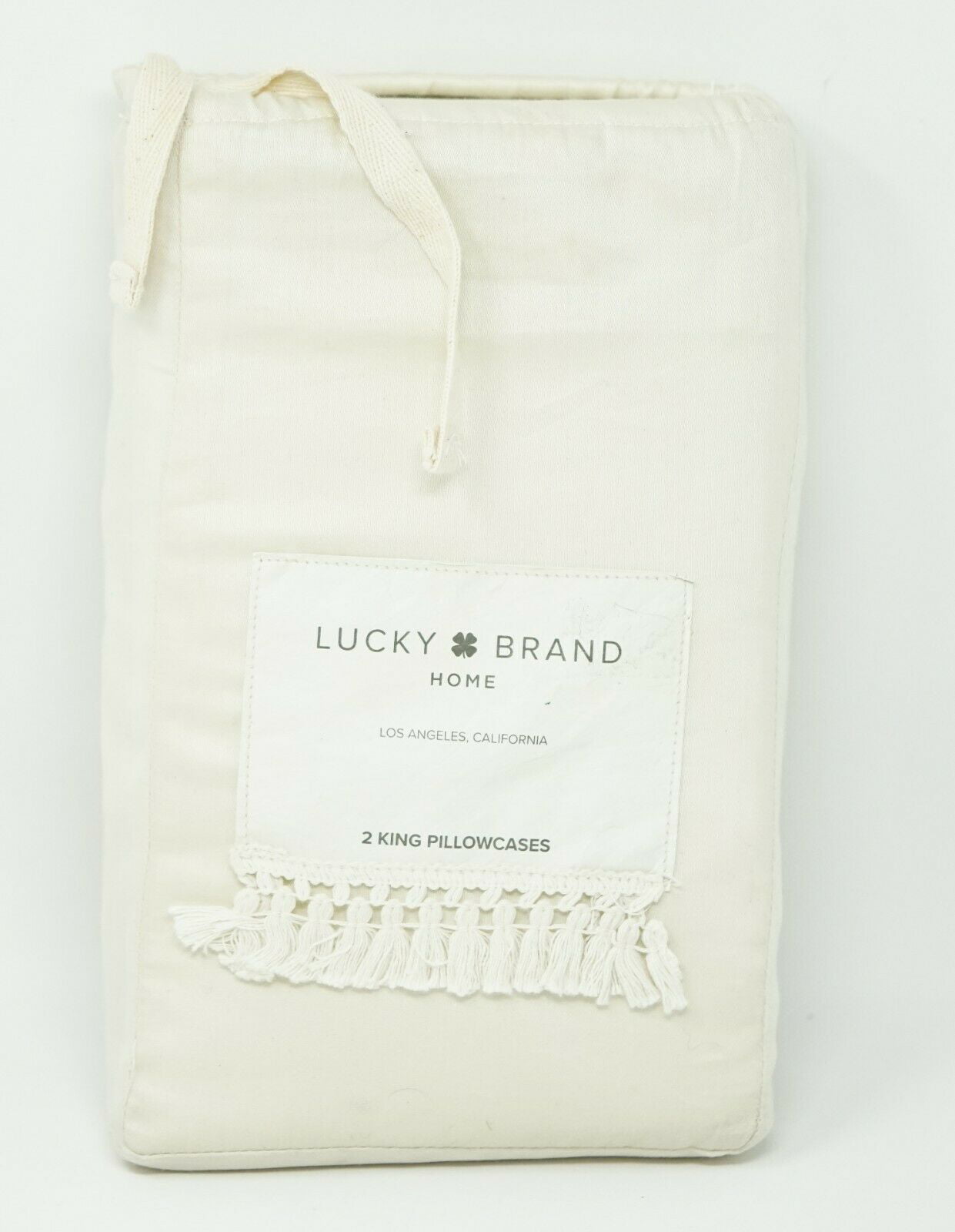 KING PILLOWCASES 20 X 40 2 Details about   LUCKY BRAND FRINGED HEM SATEEN CREAM 