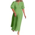 thumbnail image 2 of Women's Summer Casual Crew Neck Ndbuld Fashion Women's Summer Temperament Solid Short Sleeve Round-Neck Dress Summer Savings Evergreen Green M, 2 of 6