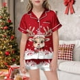 thumbnail image 2 of XEGLSBU Christmas Pajamas for Girls 8-10 Girls' Christmas Printed Pajamas Short Sleeved Button Top Shorts Home Pajamas Set Girls Pajamas Size 5T-6 Red Size 6-7 Years, 2 of 4