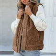 thumbnail image 3 of Black and Friday Clothing Sales Idoravan Womens Fleece Sleeveless Jacket,Women's Solid Color Sleeveless Plush Cardigan Jacket Versatile Button Top Brown S, 3 of 5