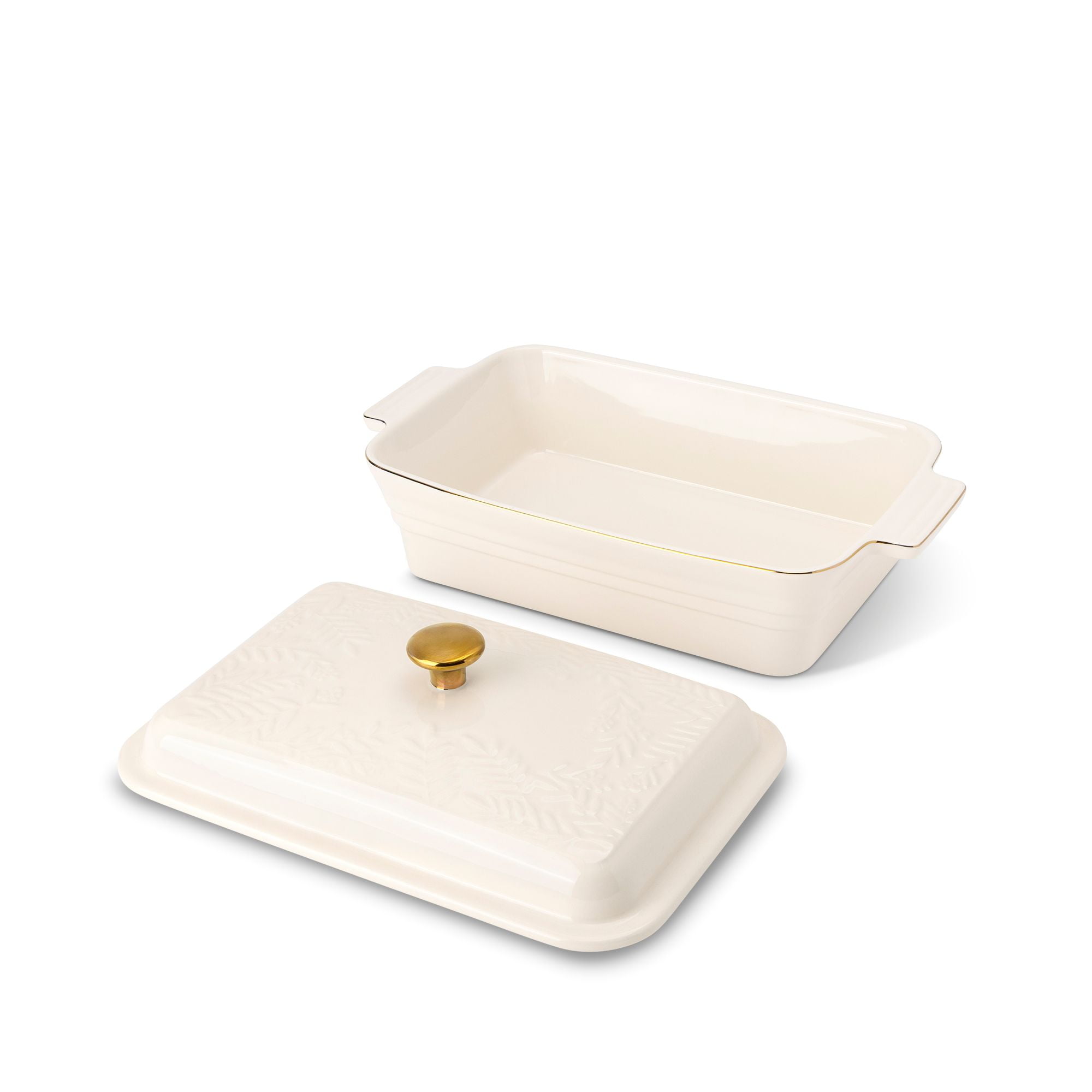 Thyme & Table 13" Stoneware Covered Baking Dish - Embossed White
