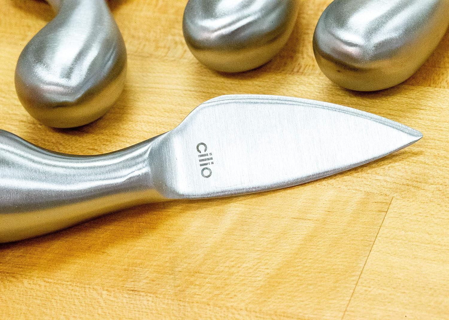 Cilio Piave Brushed Stainless Steel Cheese Knife Set 4 Pieces with Wooden Box