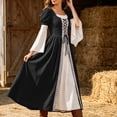 thumbnail image 3 of Women's Renaissance Medieval Dress Square Neck Flare Sleeve Maxi Gown Vintage Irish Peasant Dress Lace-up Waist Halloween Costume Cosplay Fair Festival Party Wear, 3 of 9