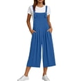thumbnail image 7 of Wide Leg Overalls Bibs for Women Capri Length Pocket Linen Summer Casual Romper Jumpsuits Capris Pants (XL, Blue), 7 of 7