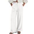 thumbnail image 3 of Dwellite Women's Wide Leg Cotton Linen Pants High Waist Straight Leg Dress Pants 2026 Casual Business Trousers with Pockets White XL, 3 of 7