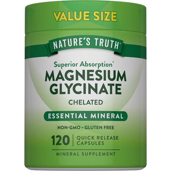 Magnesium Glycinate 200mg | 120 Capsules | High Absorption Chelated Magnesium | by Nature's Truth