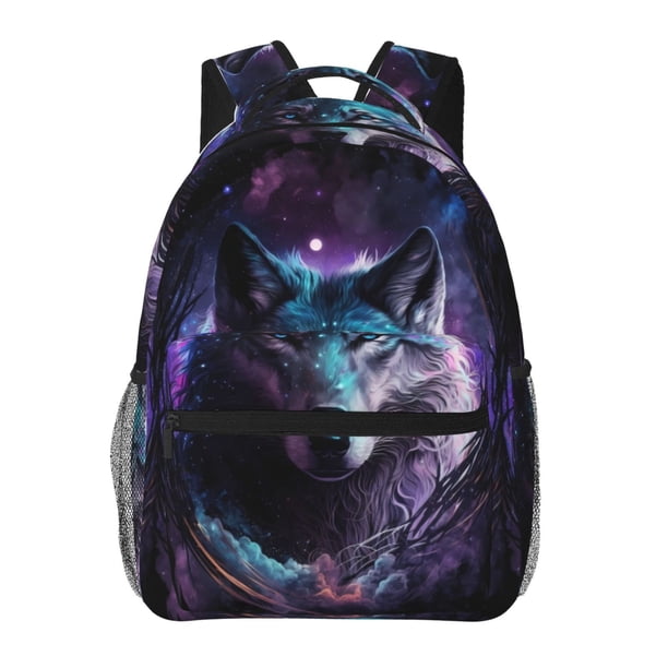 Disketp Purple Sky Wolf Mochila Estampada para Hombre y Mujer – Mochila Ligera Clásica con Múltiples Bolsillos para Universidad, Trabajo y Viajes-One Size