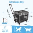 thumbnail image 5 of Extra Large Pet Cat Carrier with Wheels, Pet Carrier for 2 Cats or Medium Dog, 24" X 15" X 17" Portable Dog Cat Crate for Large Cat, Support up to 40 Lbs, Grey, 5 of 10