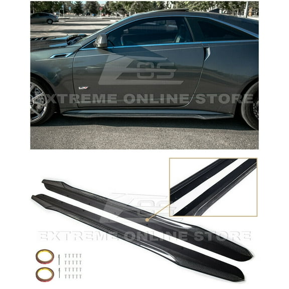 Replacement For 2009-2015 Cadillac CTS-V Coupe Models | Carbon Package Style CARBON FIBER Side Skirts Rocker Panel Extension Pair