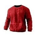 thumbnail image 5 of LNWUY Men's Slim Fit Crewneck Pullover Sweater Winter Casual Chunky Cable Knit Comfort Textured Long Sleeve Sweaters Red XL, 5 of 6