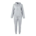 thumbnail image 5 of Two Piece Outfits For Women Casual Long Sleeve Hoodie Sweatshirts Jogger Sweatpants Tracksuit Sweatsuit Lounge Sets Light Gray L, 5 of 7