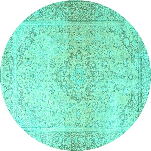 Ahgly Company Indoor Round Persian Turquoise Blue Traditional Area Rugs, 3' Round