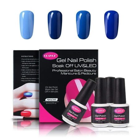 CLAVUZ Soak Of UV LED Gel Nail Polish 4pcs Blue Colors Collection Kit New Start Manicure Nail Art Kits Gift Set C002,8ml Long Lasting Elegant